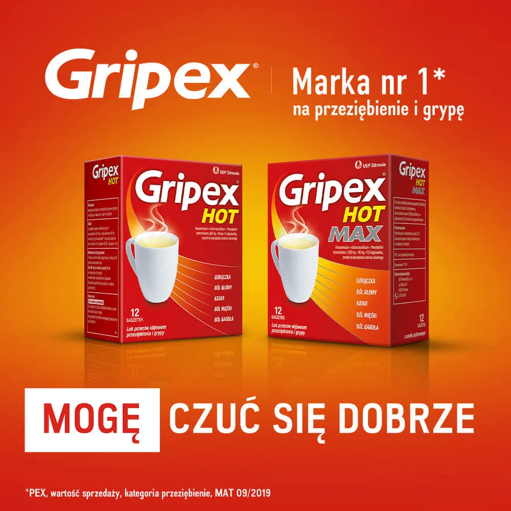 Gripex Hot Max, 1000 mg + 100 mg + 12,2 mg, proszek do sporządzania roztworu doustnego, 12 saszetek 