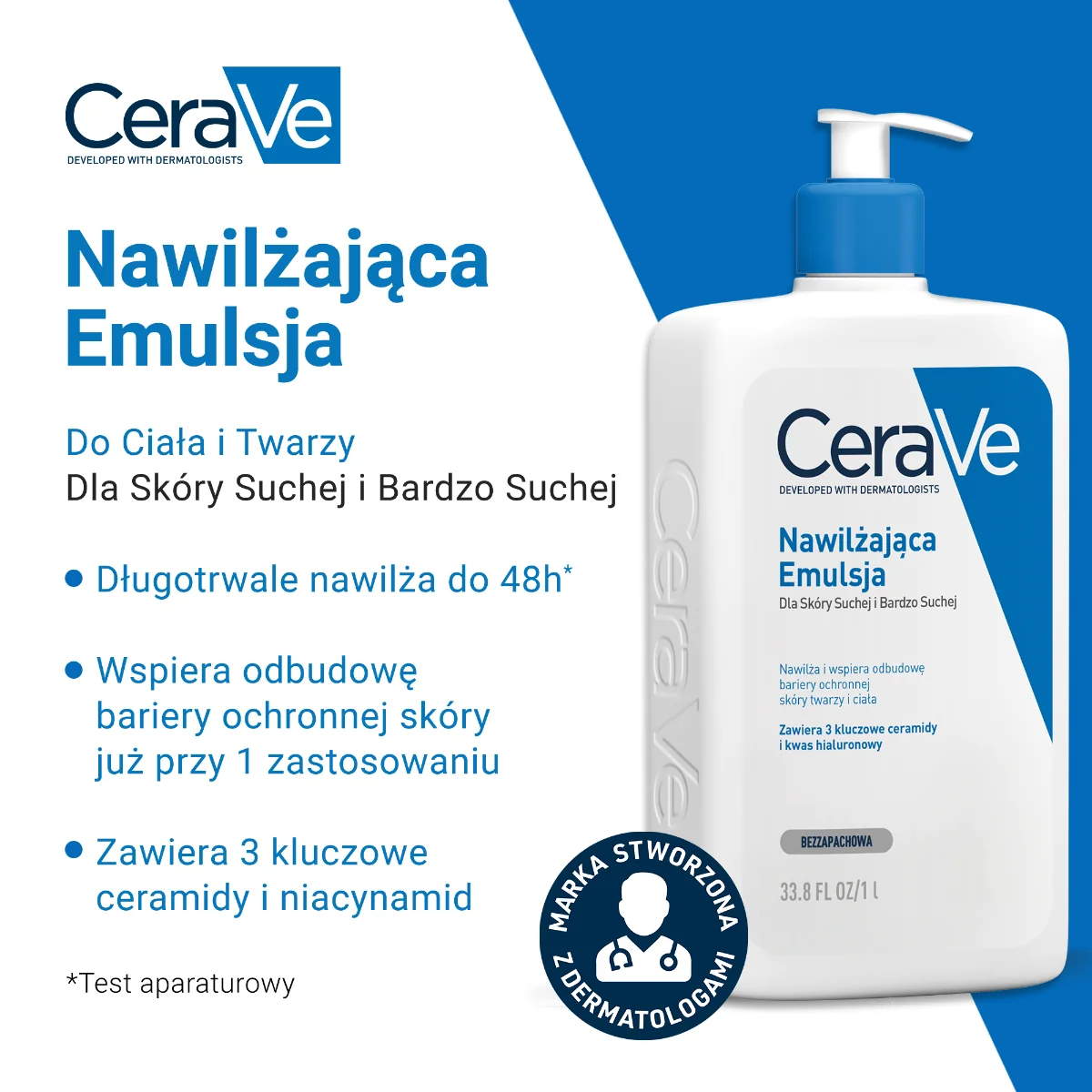 Cerave nawilżająca emulsja do twarzy i ciała, 1000 ml
