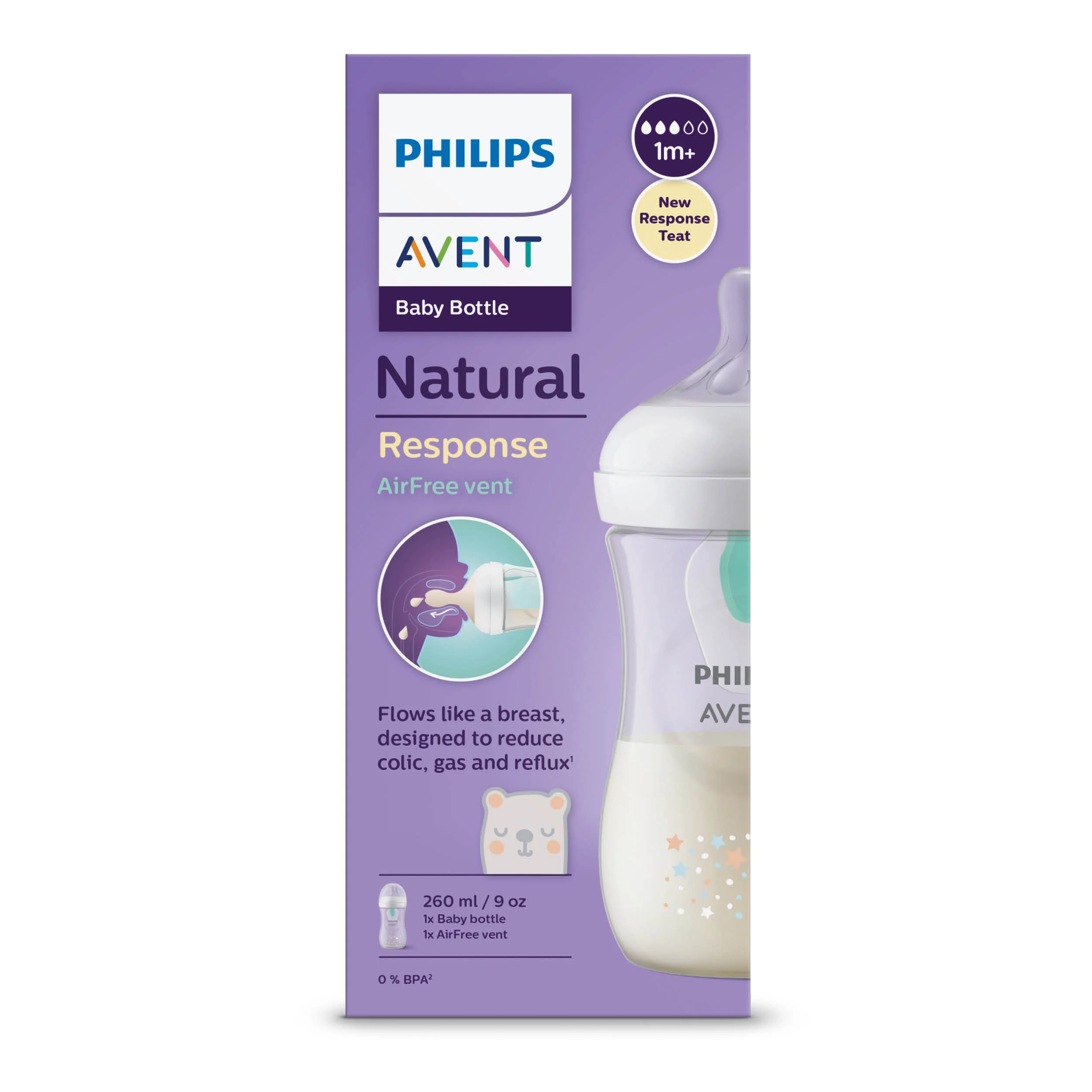Philips Avent Natural Response butelka responsywna z wentylem AirFree z gwiazdkami SCY673/82, 1 szt.