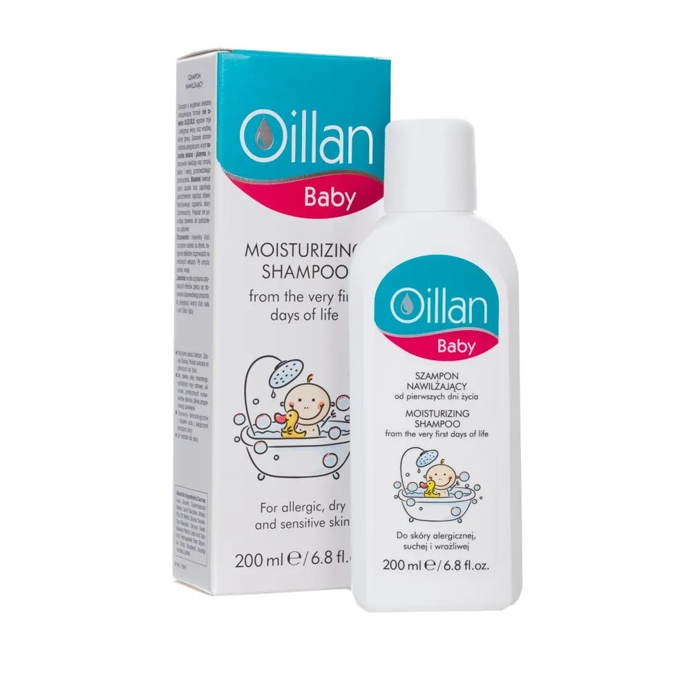Oillan Baby szampon nawilżający od pierwszych dni życia, do skóry alergicznej, suchej, wrażliwej, 200 ml 
