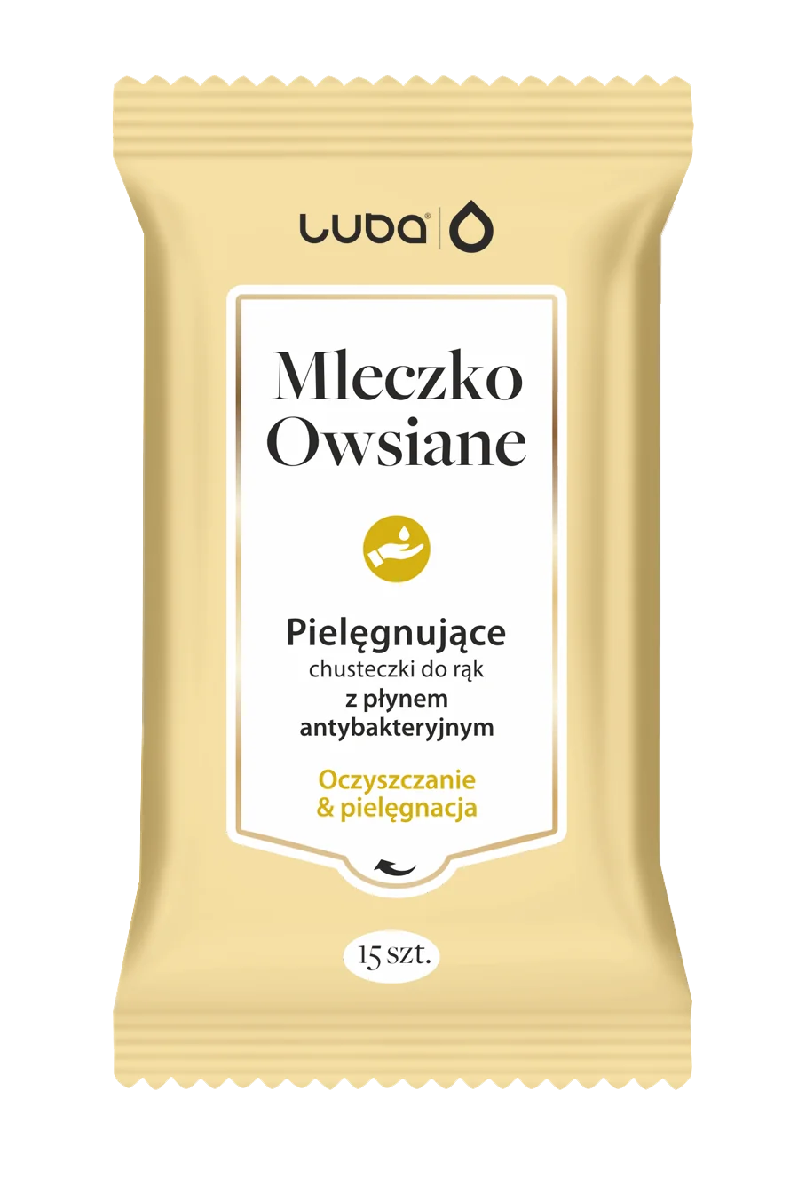 Luba Tuli Mleczko Owsiane pielęgnujące chusteczki do rąk z płynem antybakteryjnym, 15 szt.