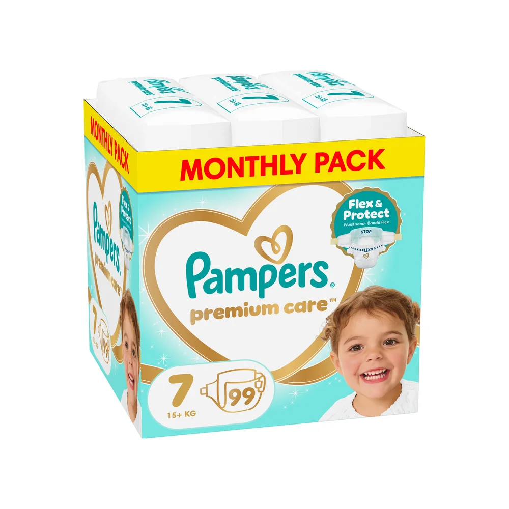 Pampers Premium Care 7 pieluchy, rozmiar 7, 15+ kg, 99 sztuk