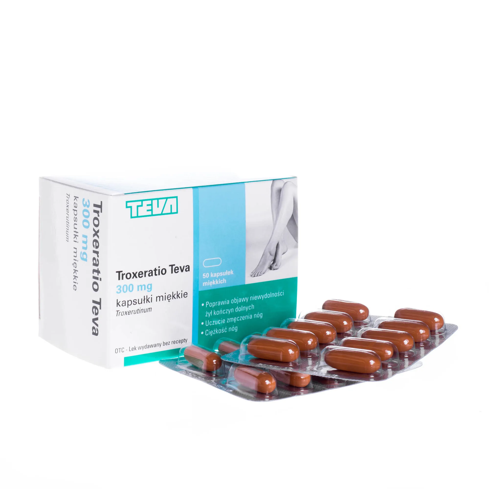 Troxeratio Teva 300 mg - 50 kaps. miękkich poprawia objawy niewydolność żył kończyn dolnych