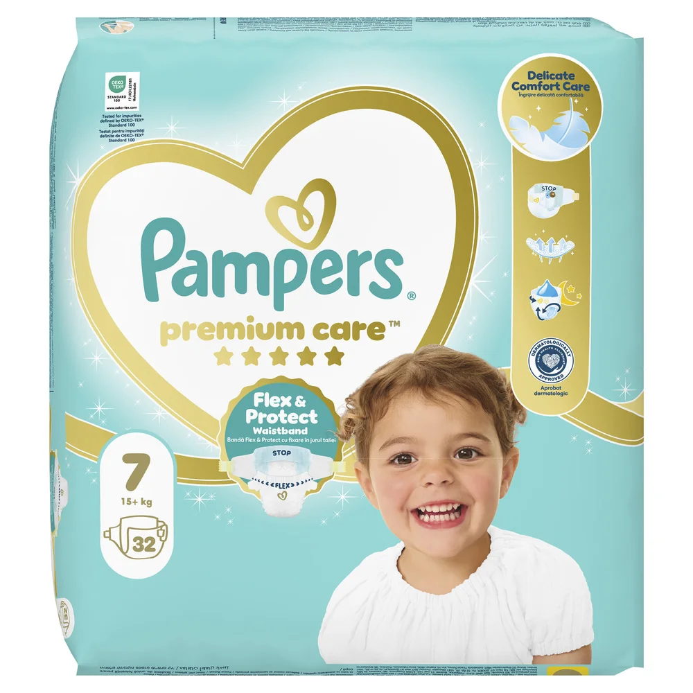 Pampers Premium Care 7 pieluchy, rozmiar 7, 15+ kg, 32 sztuki
