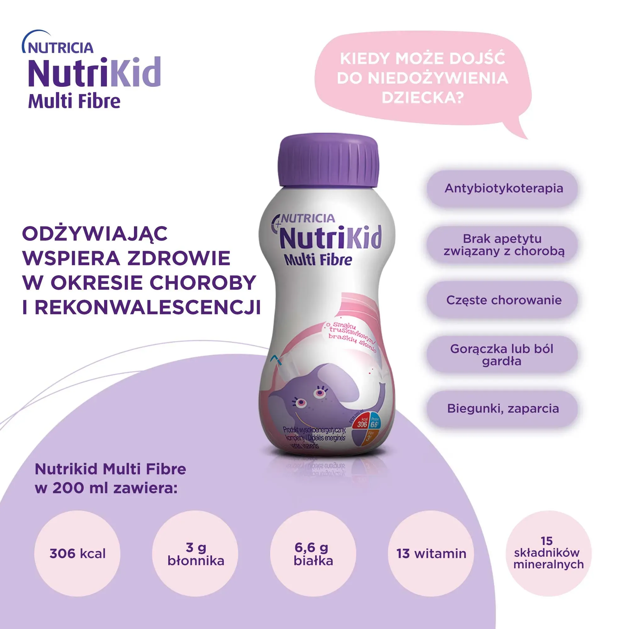 NutriKid Multi Fibre, smak truskawkowy, 200 ml 