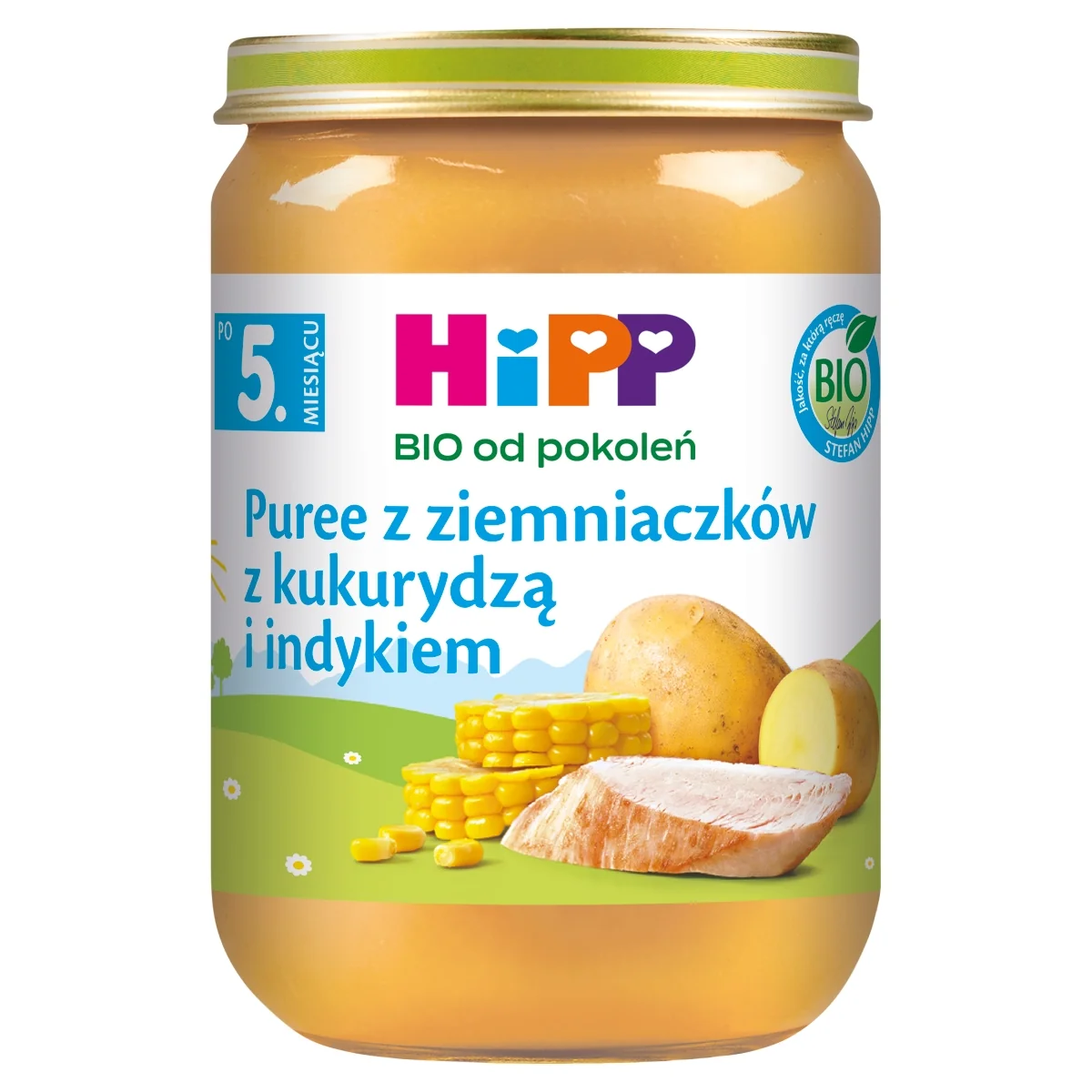 HiPP BIO od pokoleń obiadek puree z ziemniaczków z kukurydzą i indykiem po 5. miesiącu, 190 g