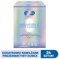 Durex Invisible, prezerwatywy, dodatkowo nawilżane, 24 sztuki