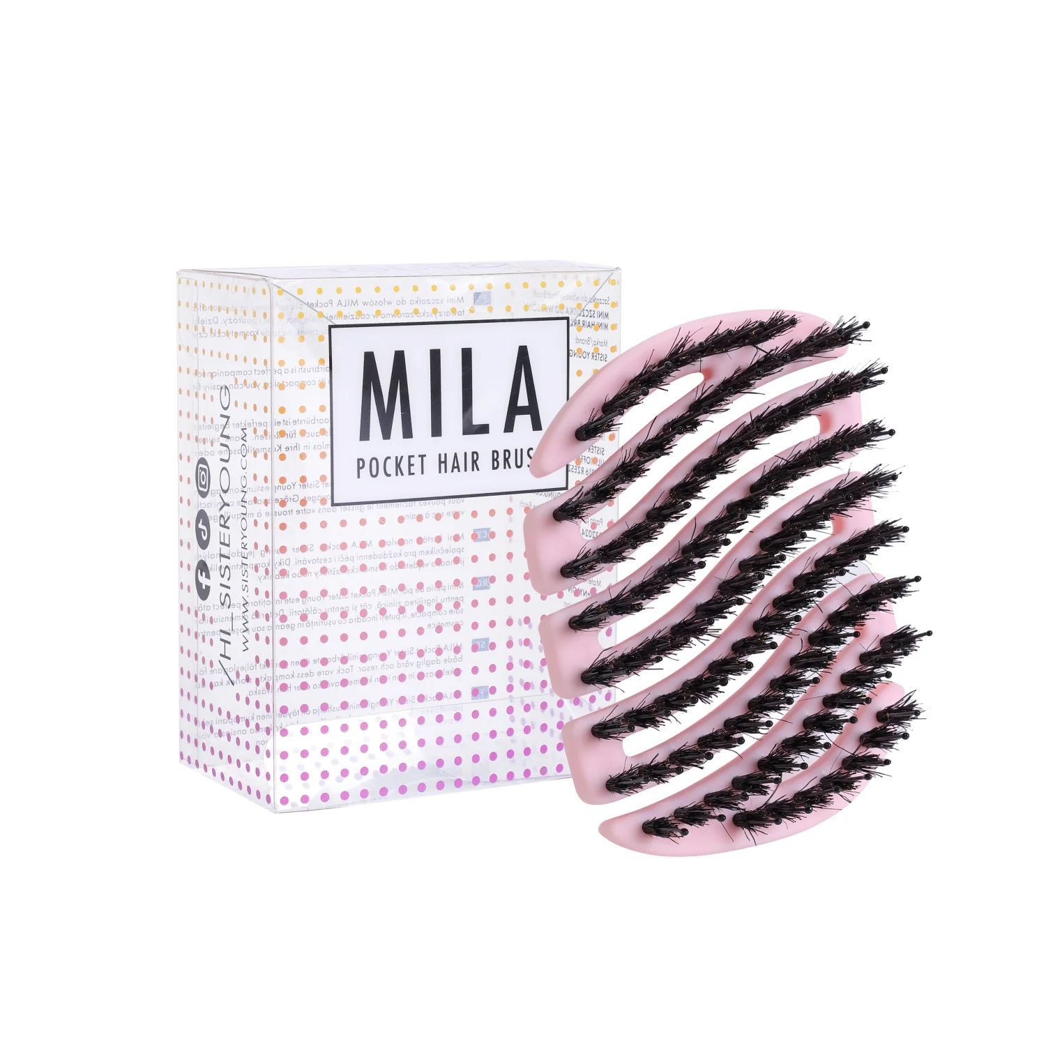 Sister Young Mila pink, mini szczotka do włosów z włosiem dzika, 1 sztuka