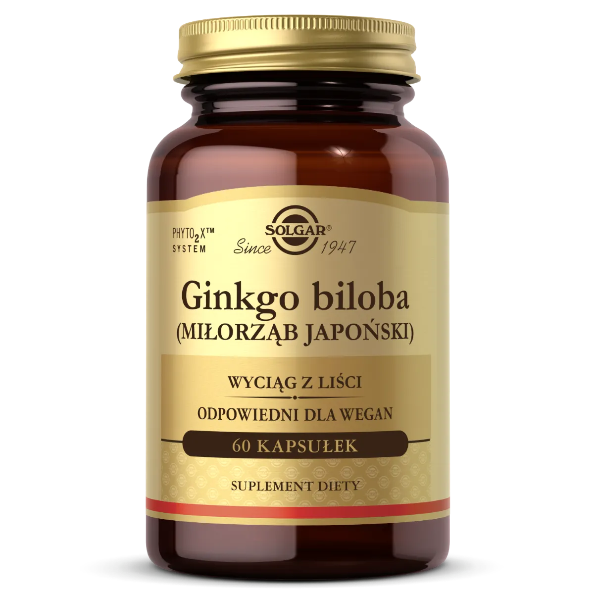 Solgar Ginkgo Bilboa, wyciąg z liści Miłorzębu Japońskiego, suplement diety, 60 kapsułek roślinnych