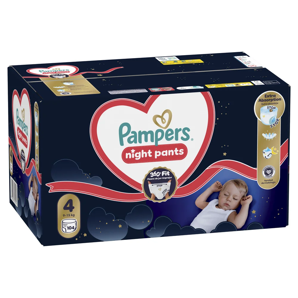 Pampers Night Pants 4 pieluchomajtki, rozmiar 4, 9-15 kg, 104 sztuki