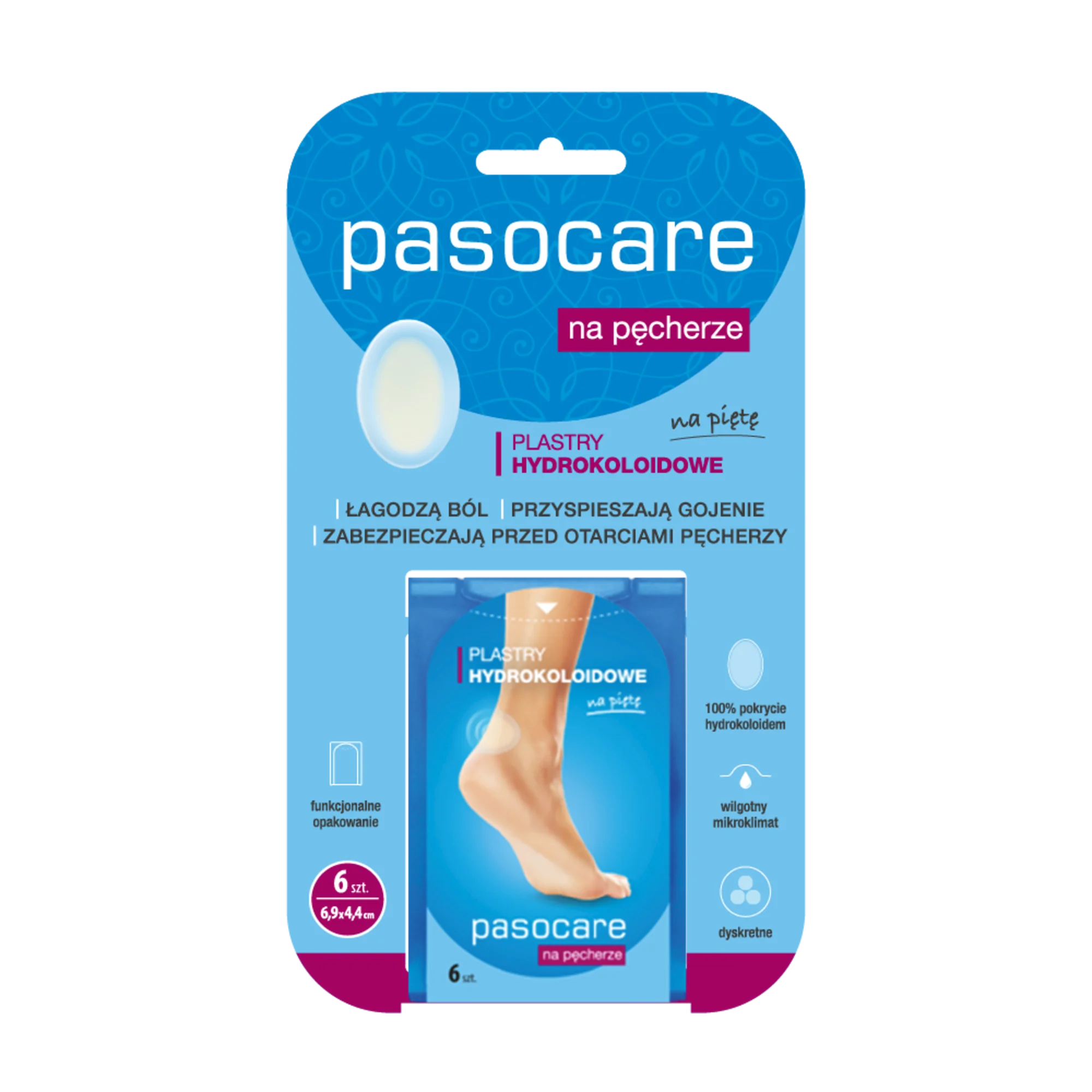 Pasocare Na pęcherze NA PIĘTĘ plastry hydrokoloidowe 6,9 x 4,4 cm, 6 sztuk