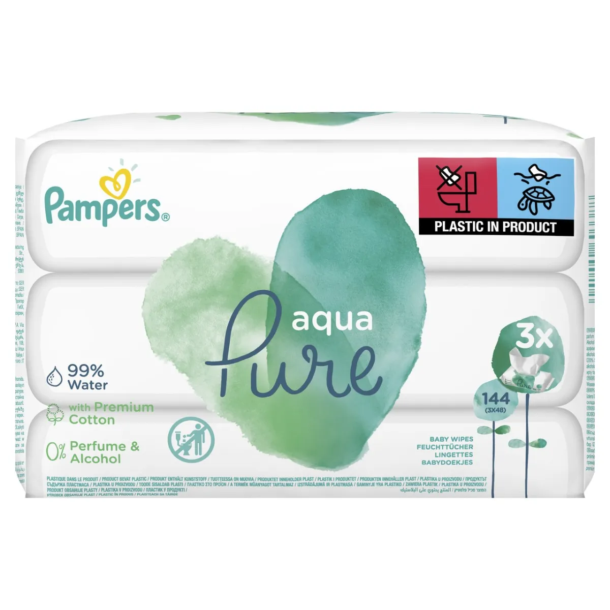 Pampers Aqua Pure, chusteczki nawilżane, 3x48 sztuki 