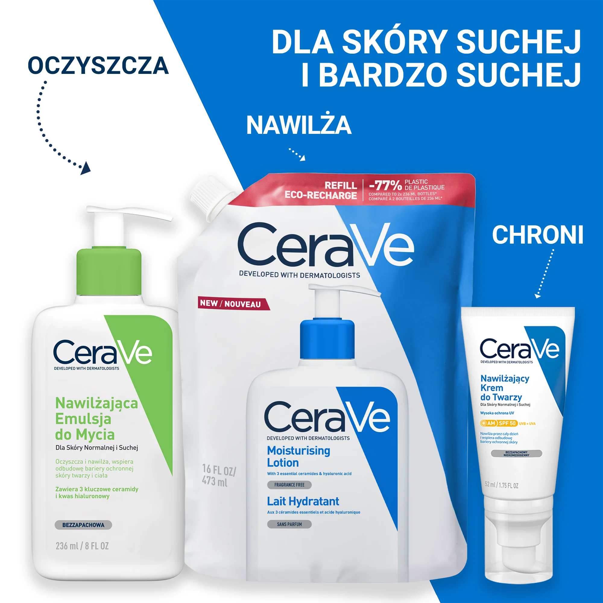 CeraVe nawilżająca emulsja do twarzy i ciała, refill, 473 ml