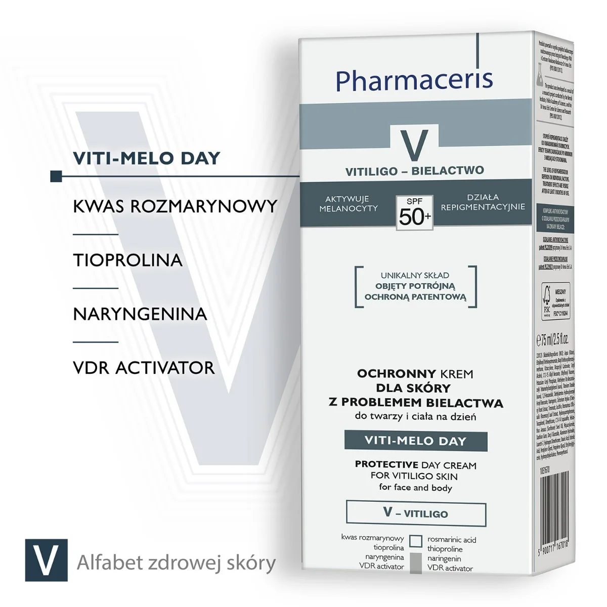 Pharmaceris V Viti-Melo Day ochronny krem dla skóry z problemami bielactwa SPF 50, 75 ml