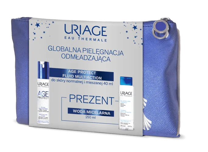 Uriage Age Protect Fluid Multi-actions, 40 ml + Woda Micelarna, do skóry normalnej i wrażliwej, 250 ml