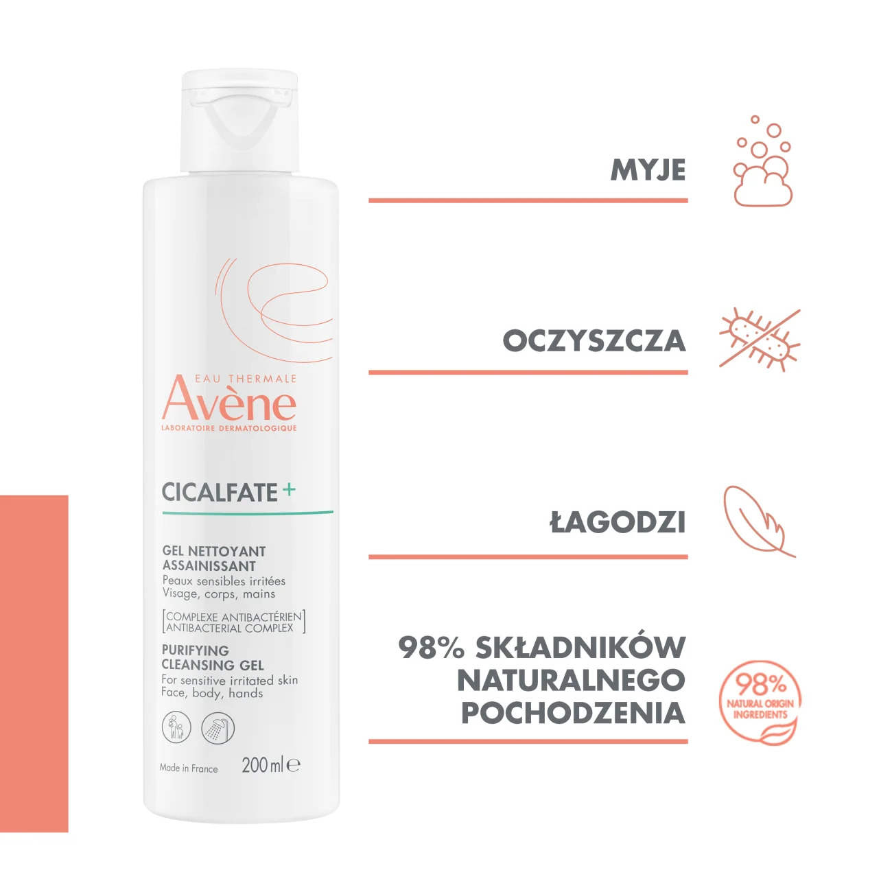 Avène Cicalfate+ oczyszczający żel do mycia, 200 ml