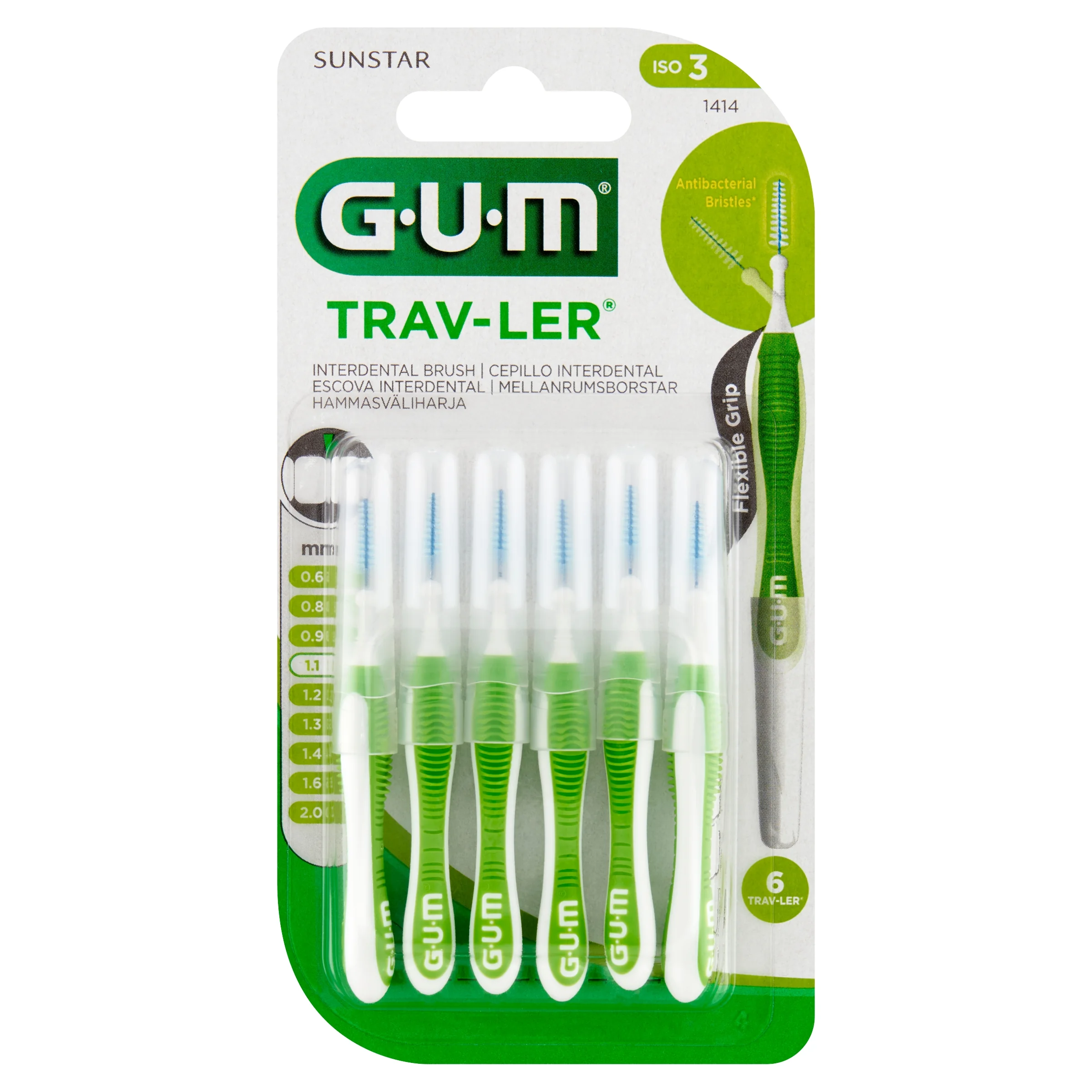 Sunstar Gum Trav-Ler zielonne szczoteczki międzyzębowe 1,1 mm, 6 sztuk