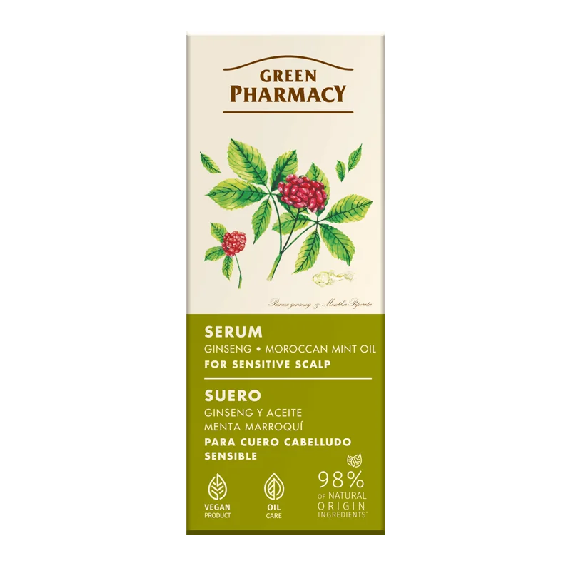 Green Pharmacy serum do wrażliwej skóry głowy żeń-szeń i olejek z mięty marokańskiej, 100 ml