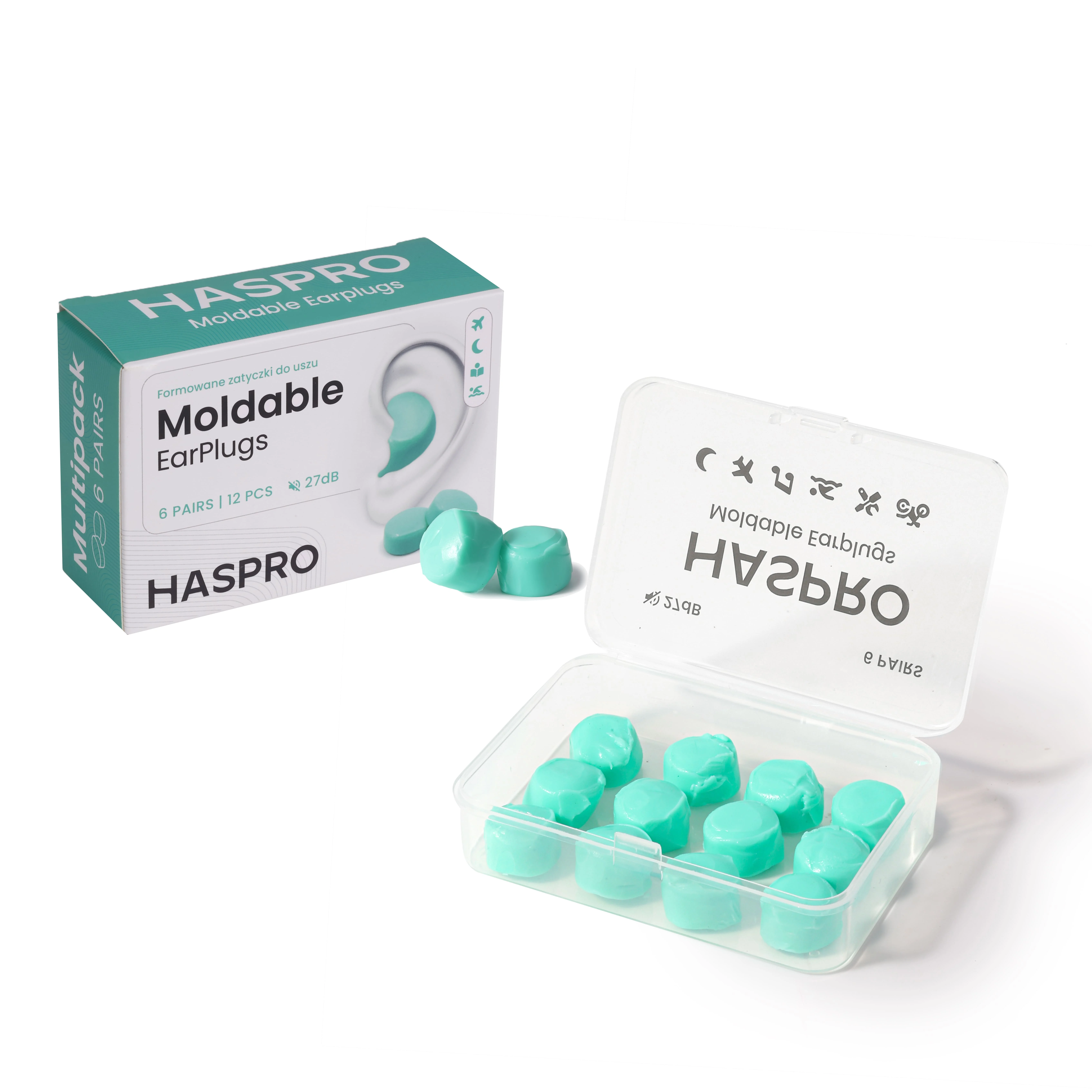 Haspro Mold 6P formowane zatyczki do uszu, kolor miętowy, 6 par