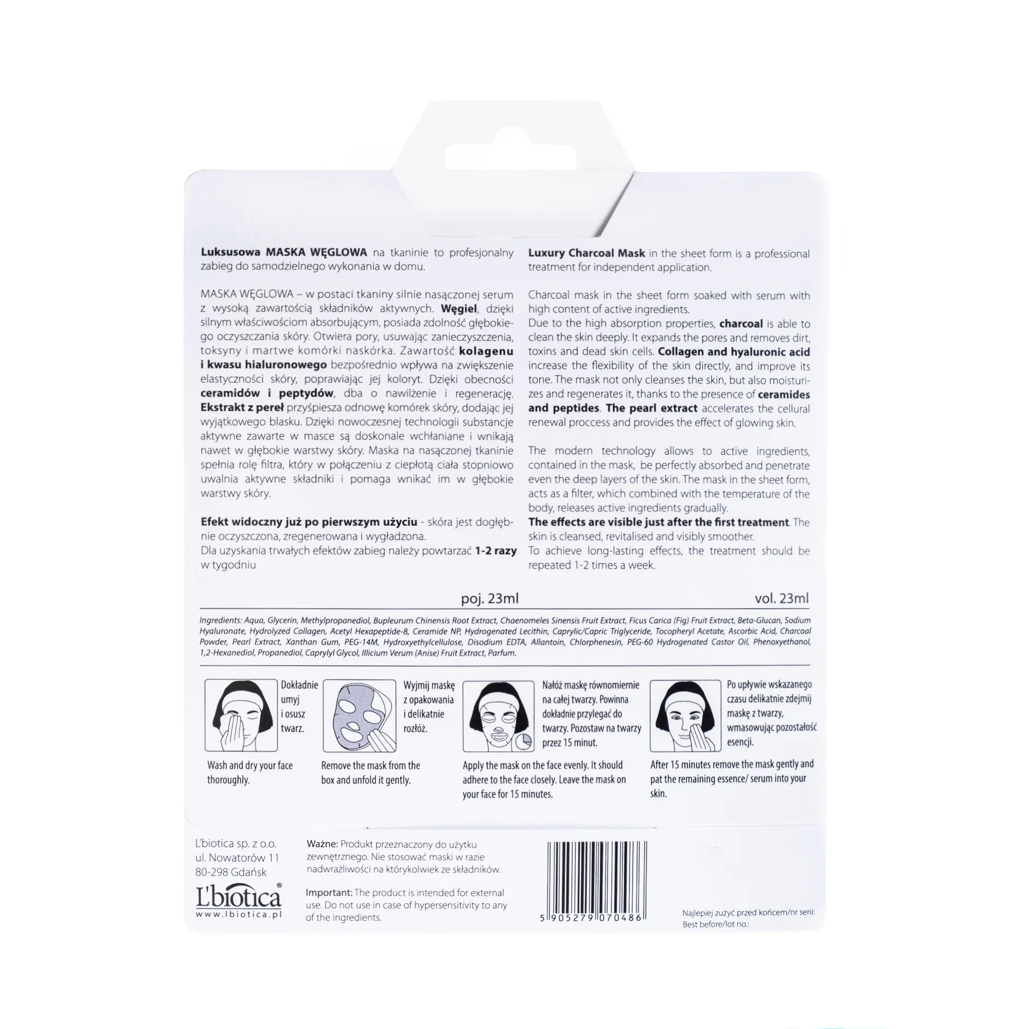 L'biotica maska węglowa, oczyszcza i detoksykuje, 23 ml
