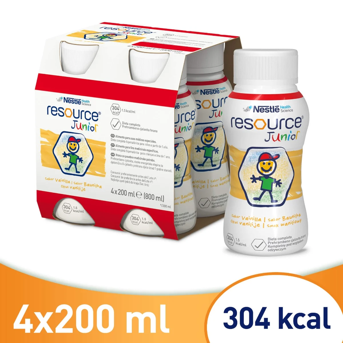 Resource Junior odżywczy preparat w płynie dla dzieci po 1. roku życia, smak waniliowy, 4 x 200 ml