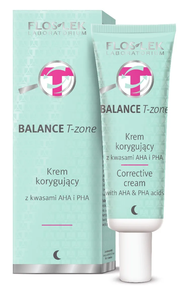 Floslek Balance T-zone, krem korygujący z kwasami AHA i PHA, 50 ml