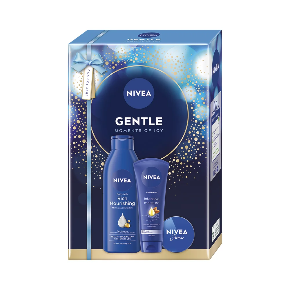 Nivea Gentle Zestaw krem uniwersalny, 30 ml + balsam do ciała, 250 ml + krem do rąk, 100 ml
