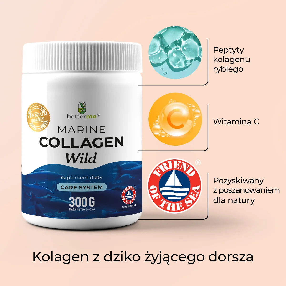 BetterMe Marine Collagen Wild kolagen z dziko żyjących dorszy, 300 g