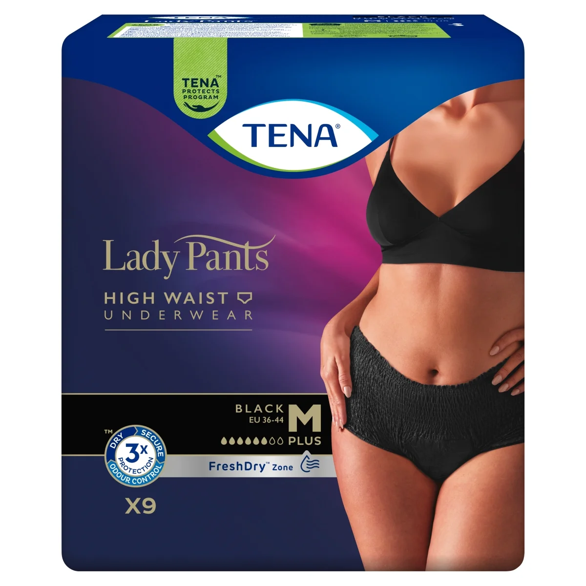 TENA Lady Pants Black bielizna chłonna Plus M, 9 sztuk