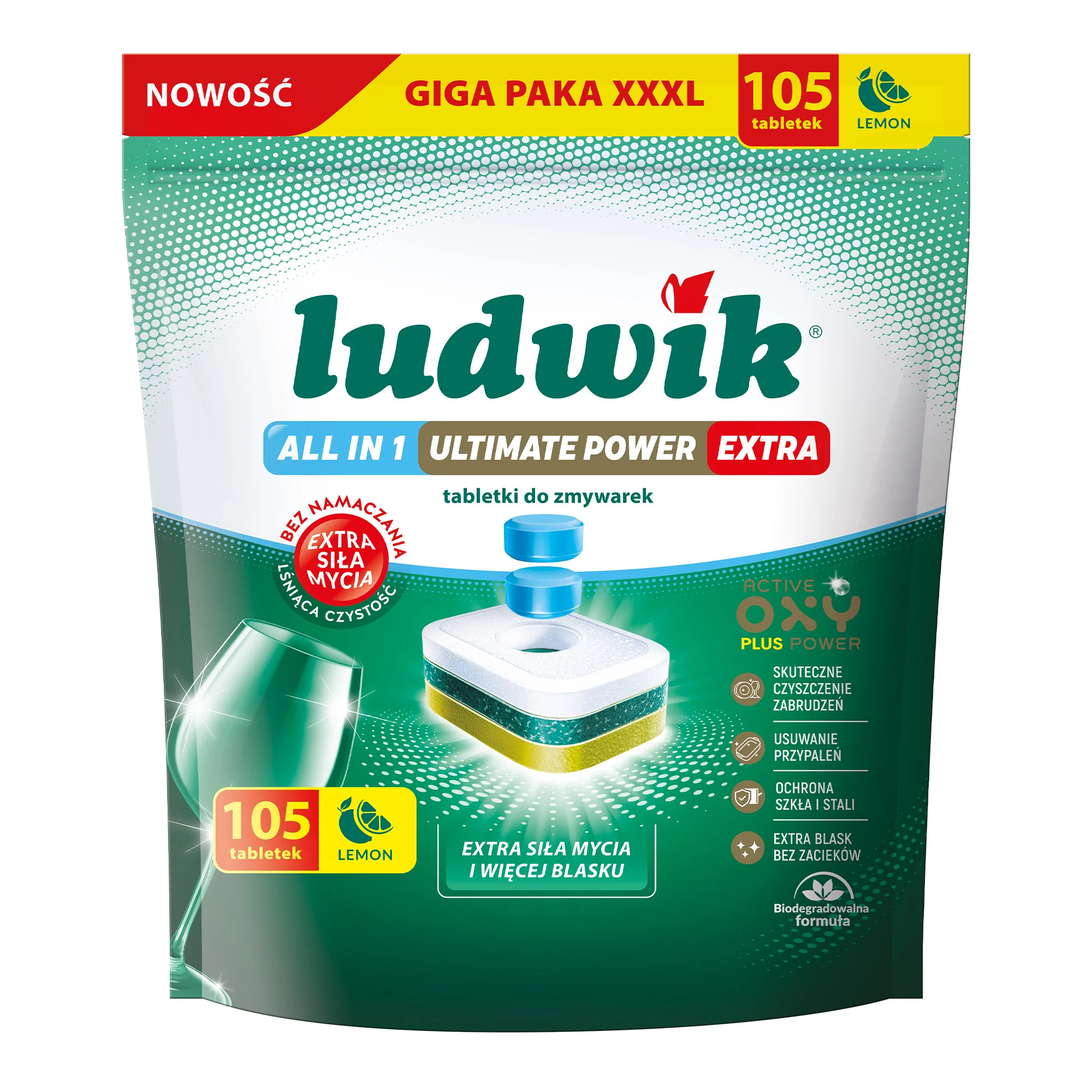 Ludwik All in 1 Ultimate Power Extra tabletki do zmywarek, lemon, 105 sztuk