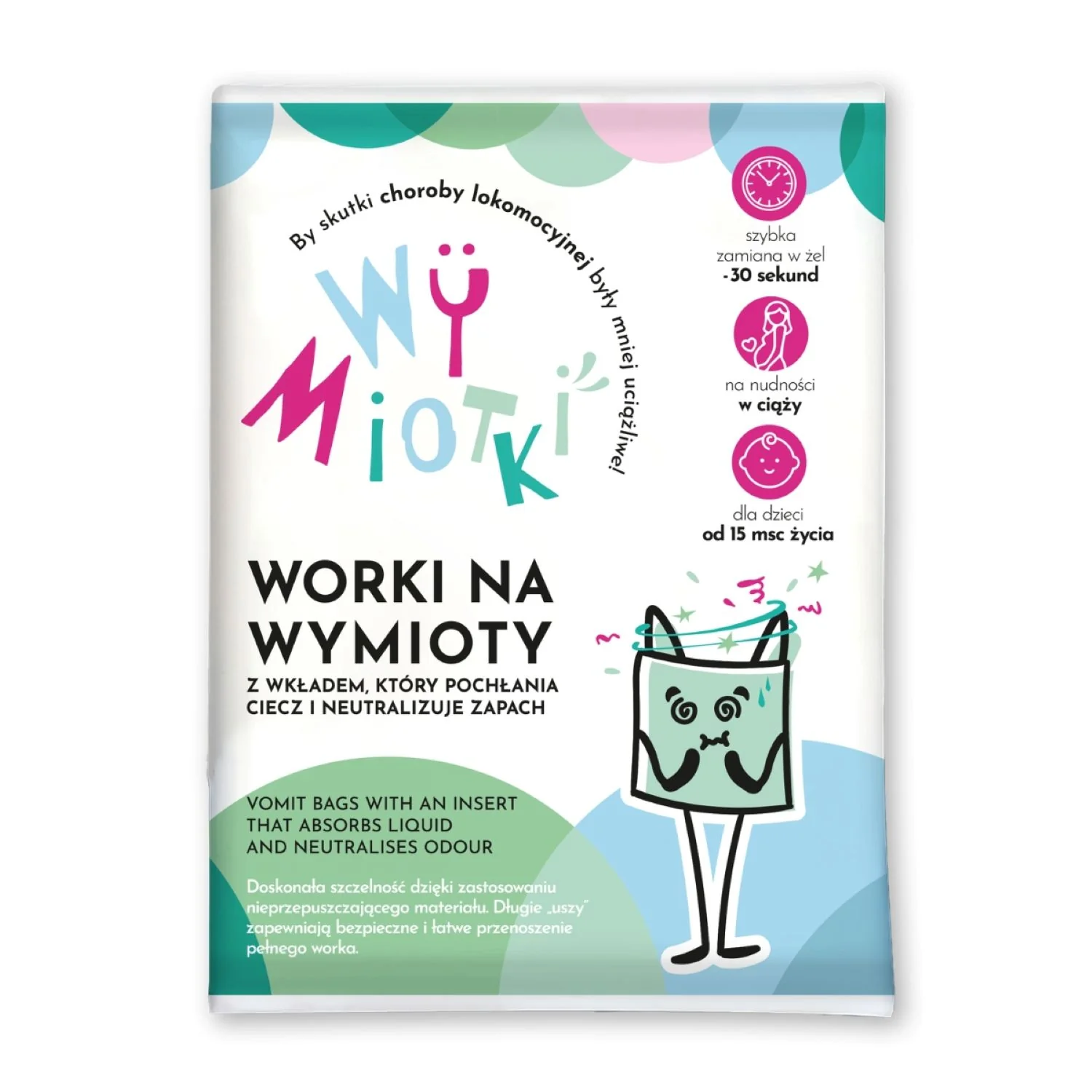 Wymiotki worki na wymioty z chłonnym wkładem, 6 sztuk x 12