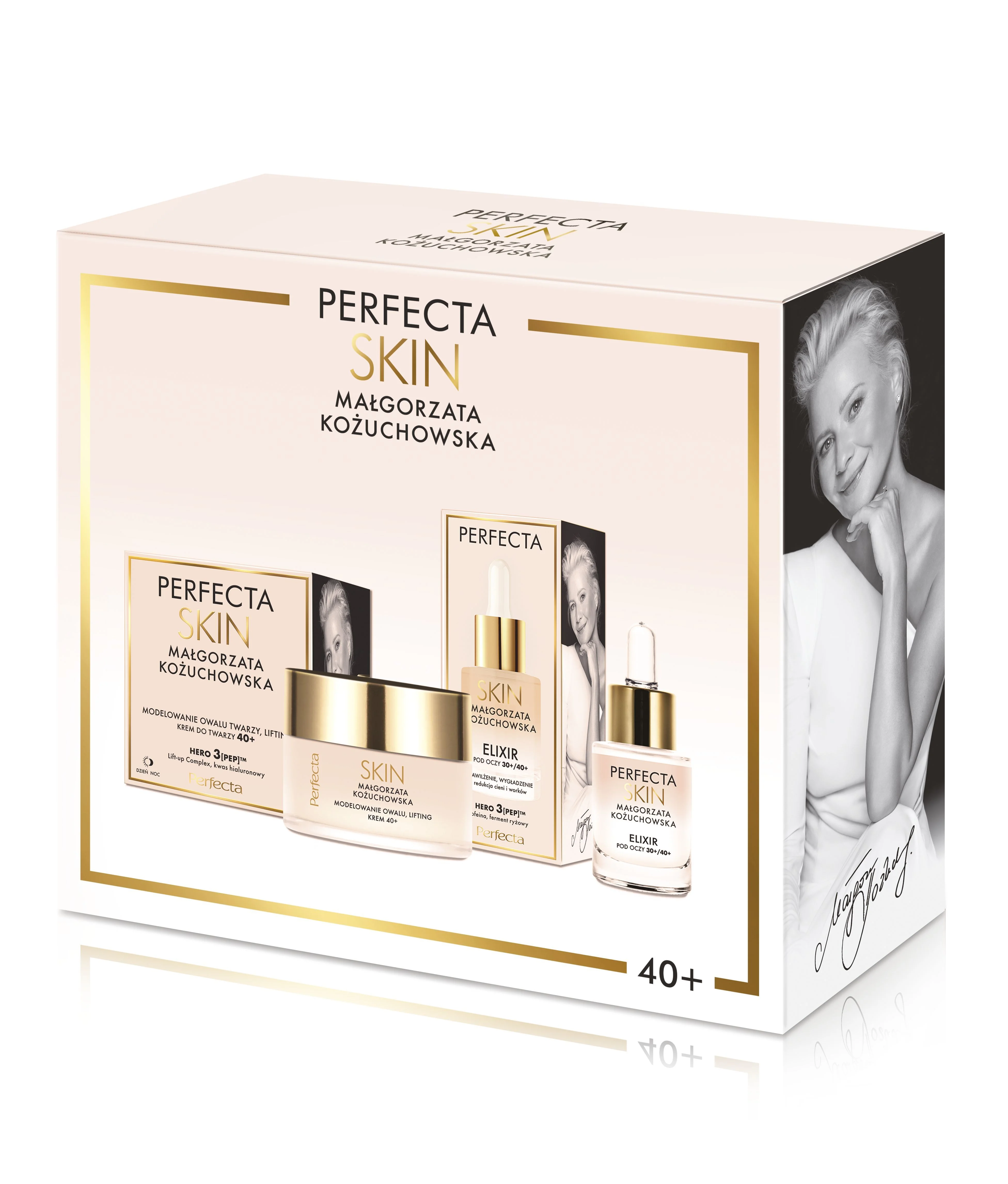 Perfecta Skin Małgorzata Kożuchowska Zestaw krem do twarzy modelujący na dzień i noc 40+, 50 ml + elixir pod oczy 30/40+, 15 ml