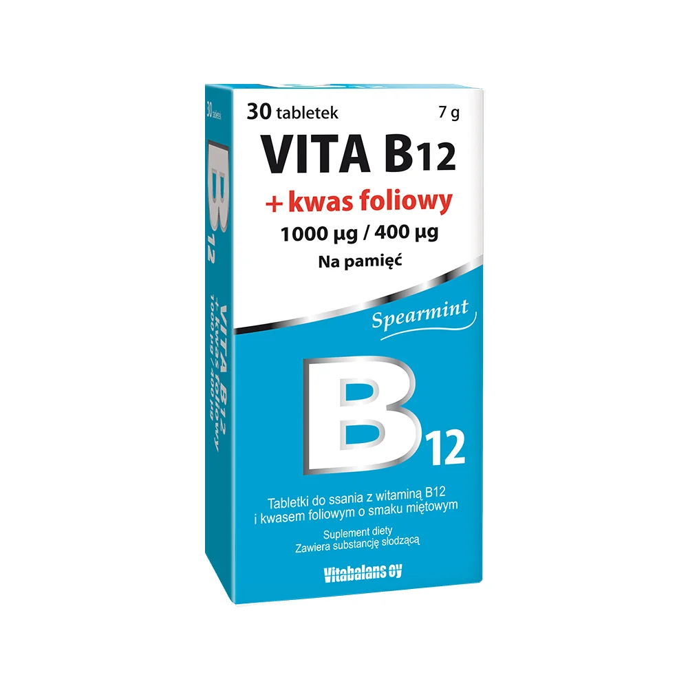 Vita B12 + kwas foliowy tabletki do ssania o smaku miętowym, 30 sztuk