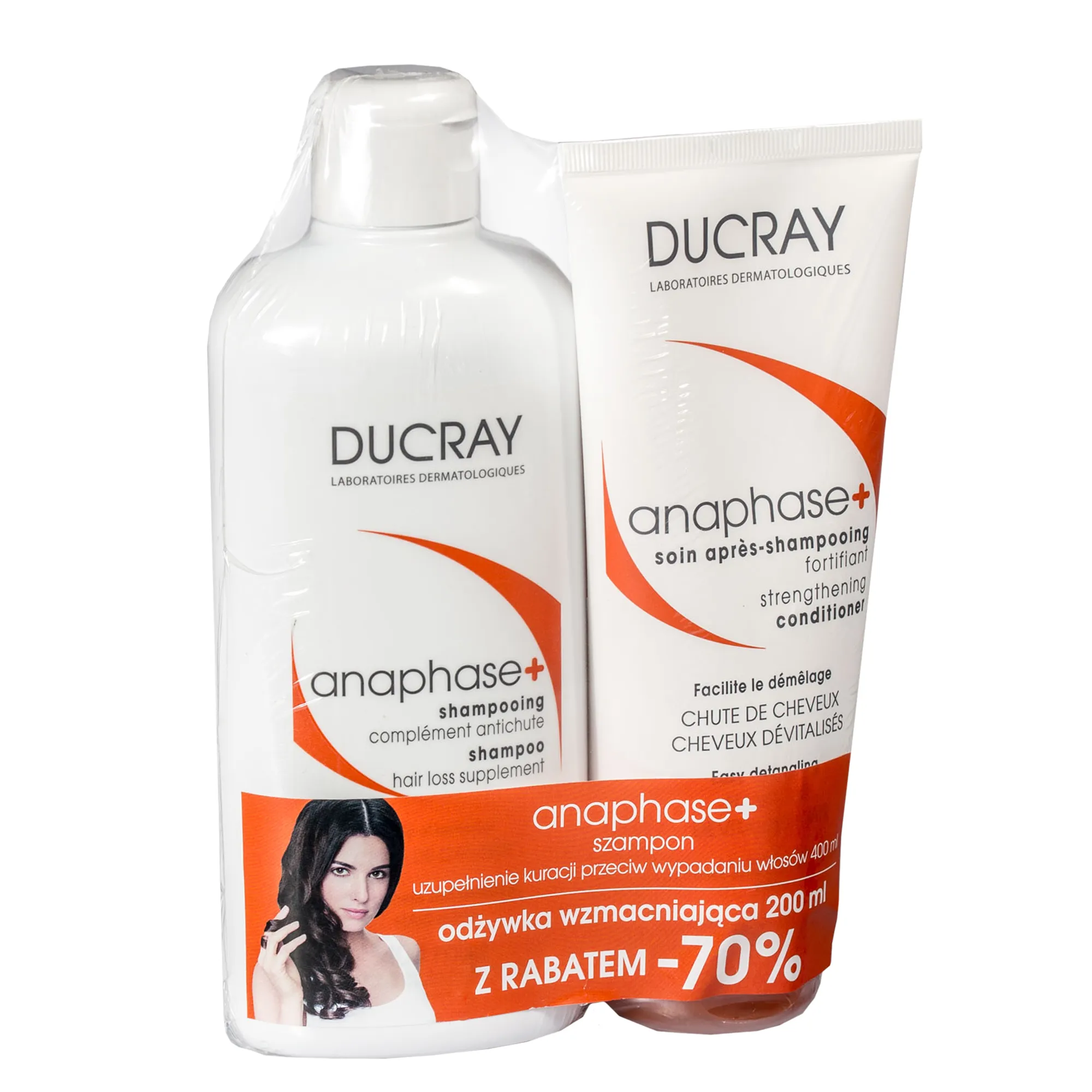 Ducray zestaw Anaphase+, szampon uzupełniający kurację przeciw wypadaniu włosów, 400 ml + odżywka wzmacniająca, 200 ml