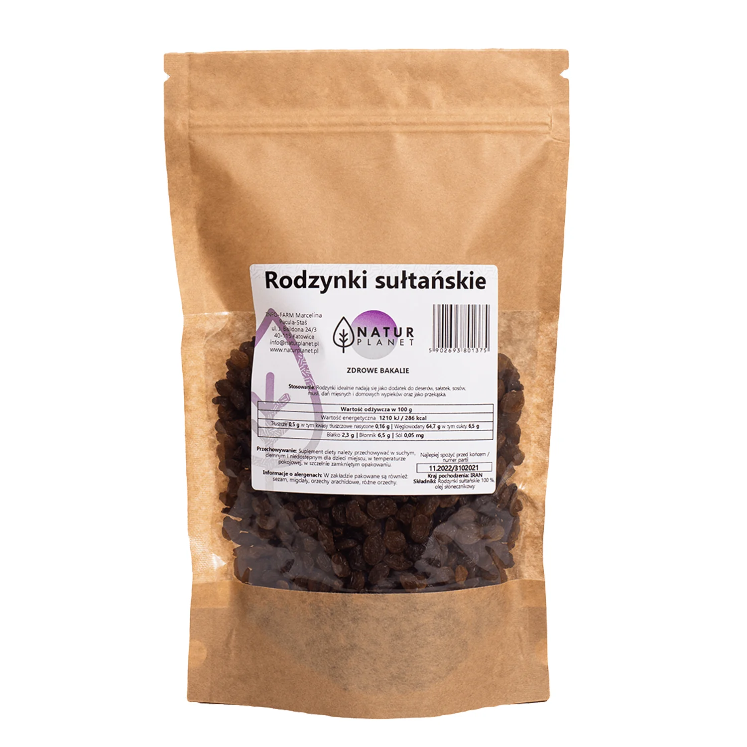 Natur Planet rodzynki sułtańskie bezsiarkowe, 250 g