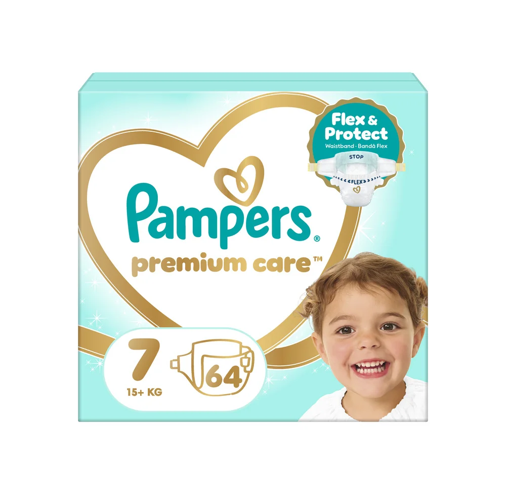 Pampers Premium Care 7 pieluchy, rozmiar 7, 15+ kg, 64 sztuki