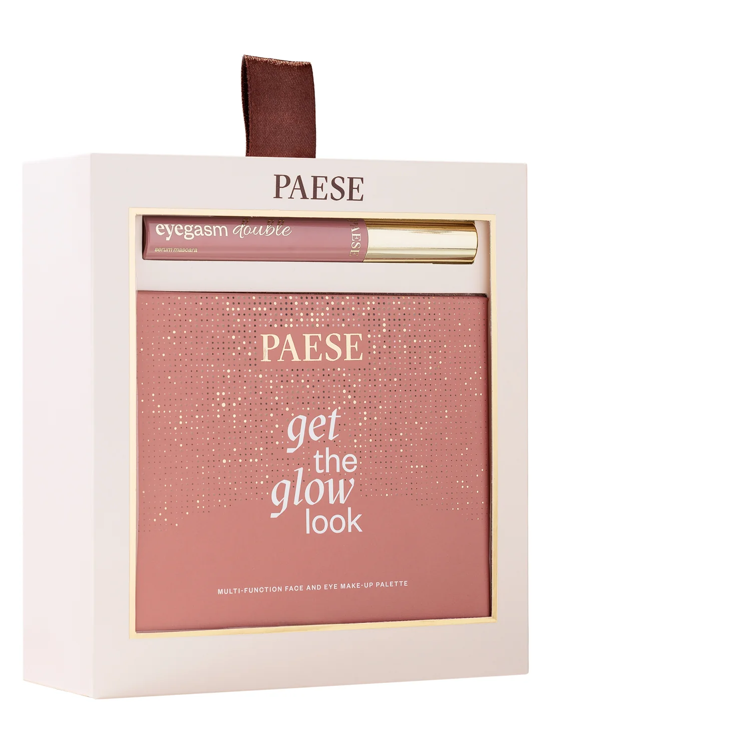 Paese zestaw świąteczny Double Glow Look paleta Get The Glow Look, 16 g + maskara Eyegasm Double, 12 ml