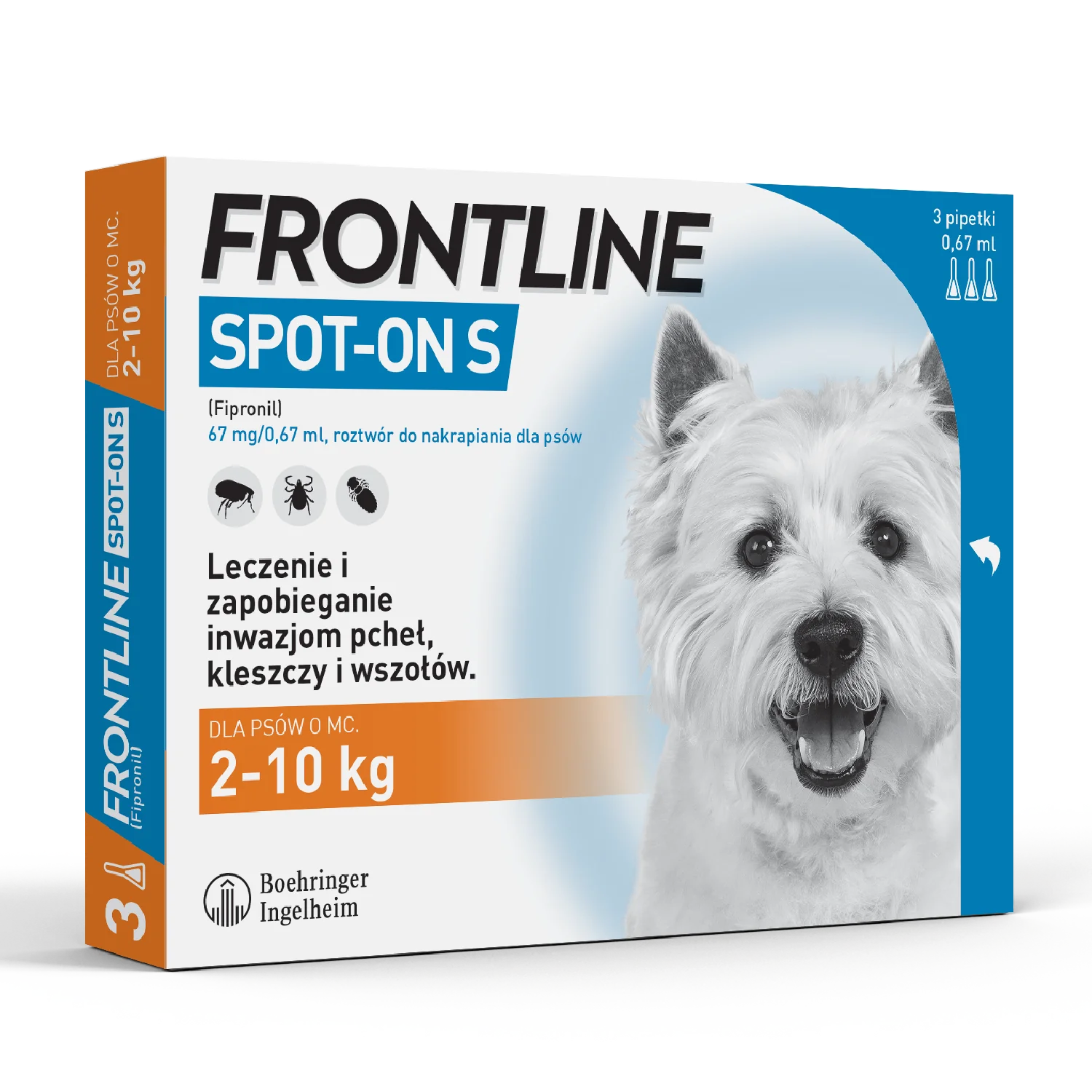 Frontline Spot-on S 67 mg/0,67 ml, roztwór do nakrapiania dla psów 2-10 kg, 3 x 0,67 ml