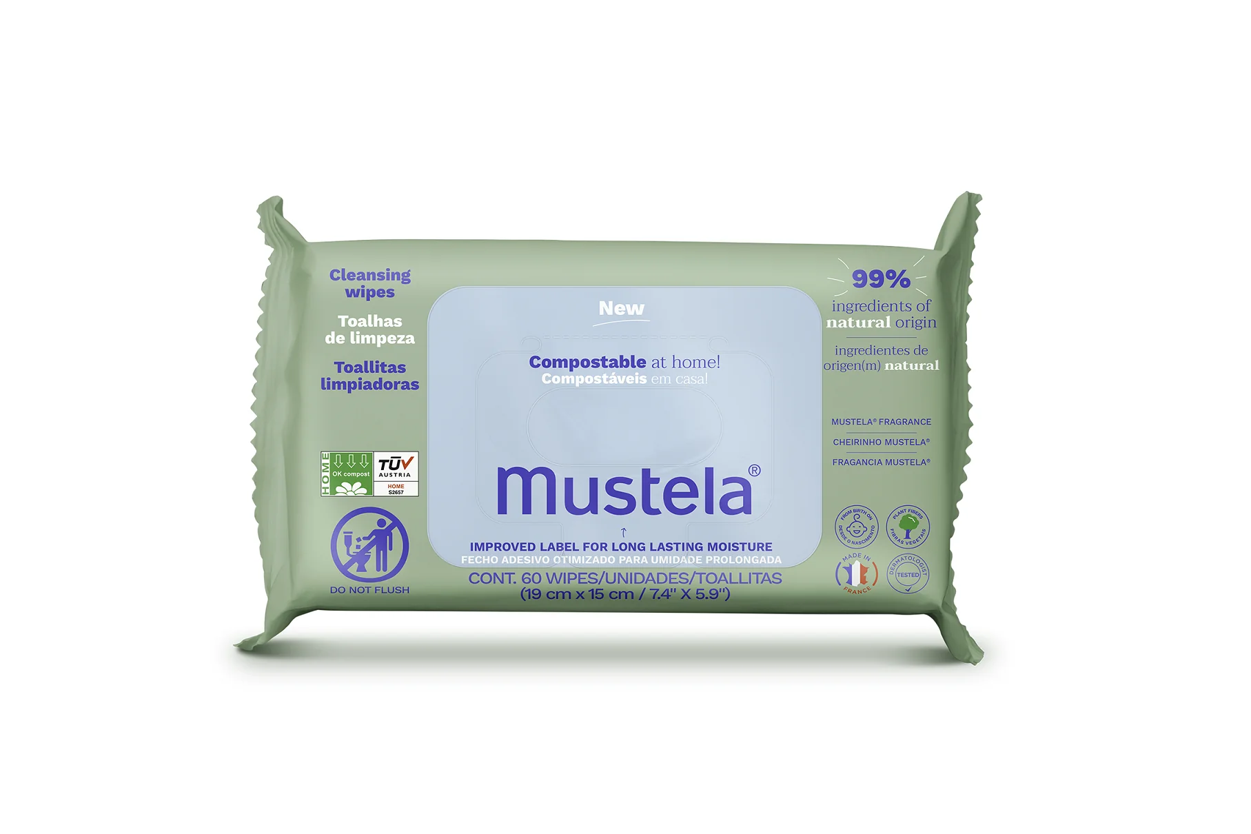 Mustela kompostowalne chusteczki oczyszczające, 60 sztuk