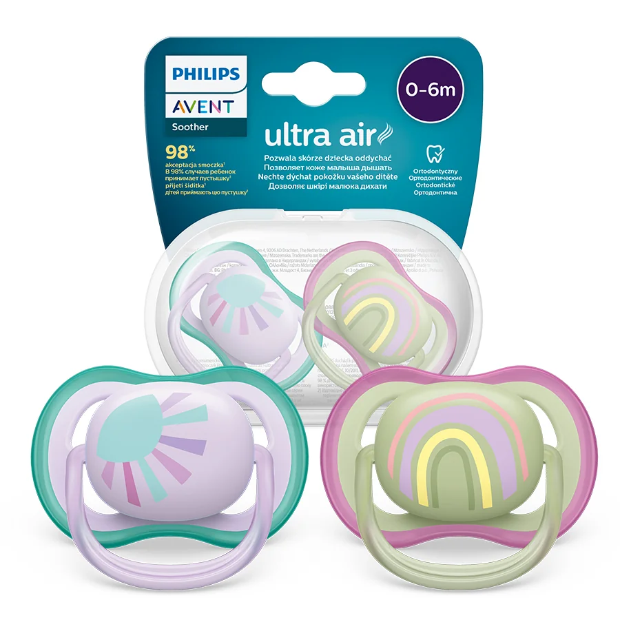 Philips Avent Ultra Air oddychający smoczek ortodontyczny 0-6m girl, SCF085/59, 2szt.