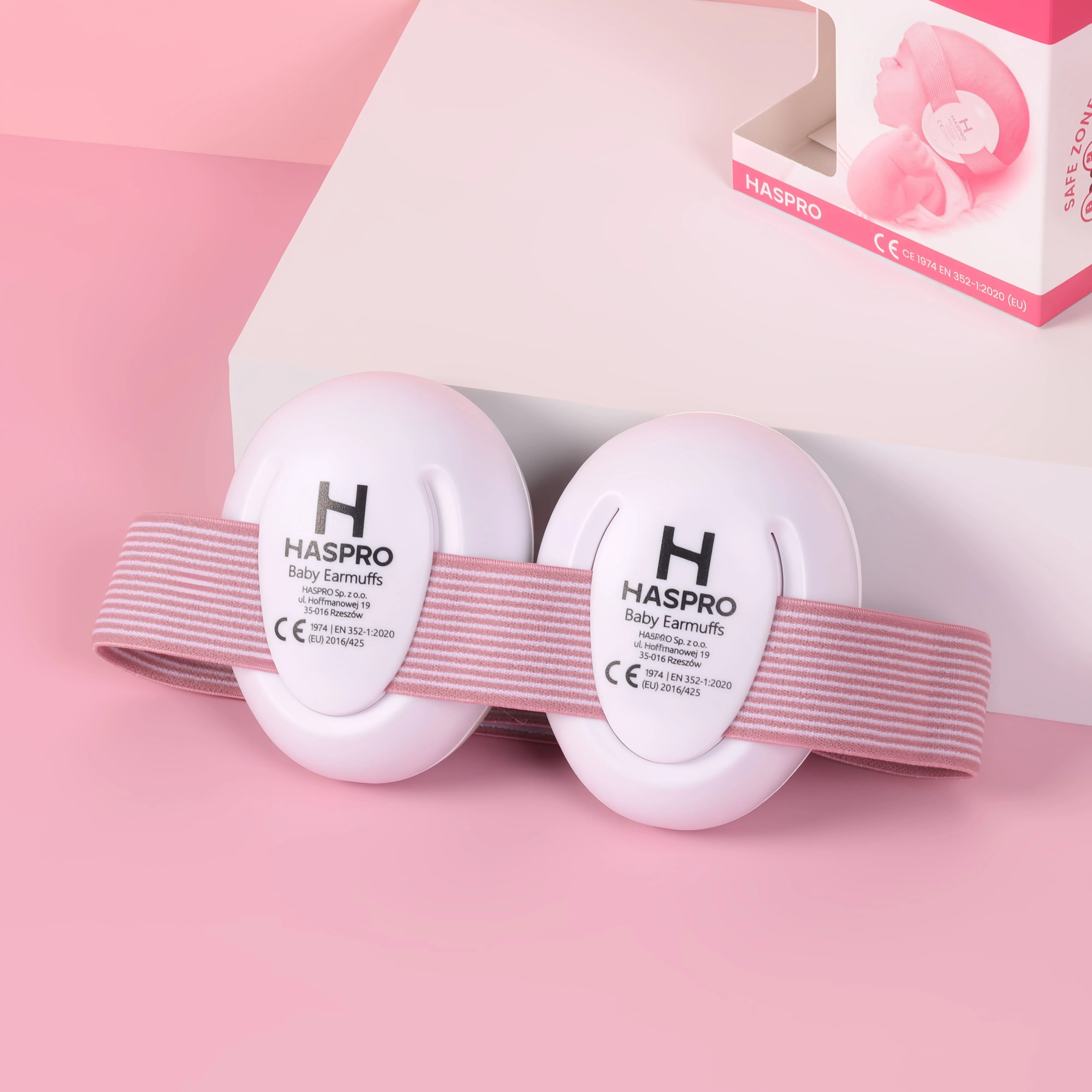 HASPRO Baby Earmuffs PINK 0+ różowe nauszniki dla dzieci i niemowląt, 1 sztuka