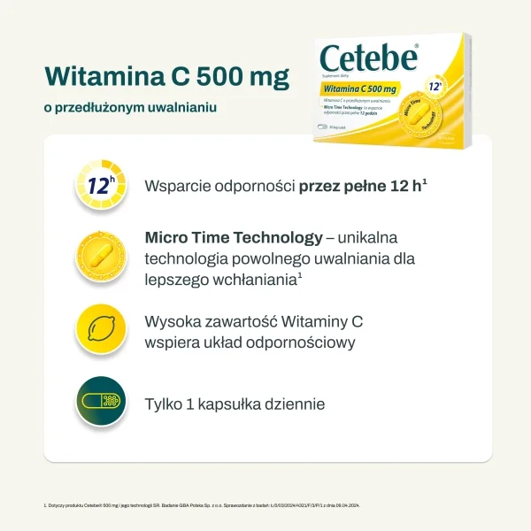 Cetebe Witamina C 500 mg 30 kapsułek