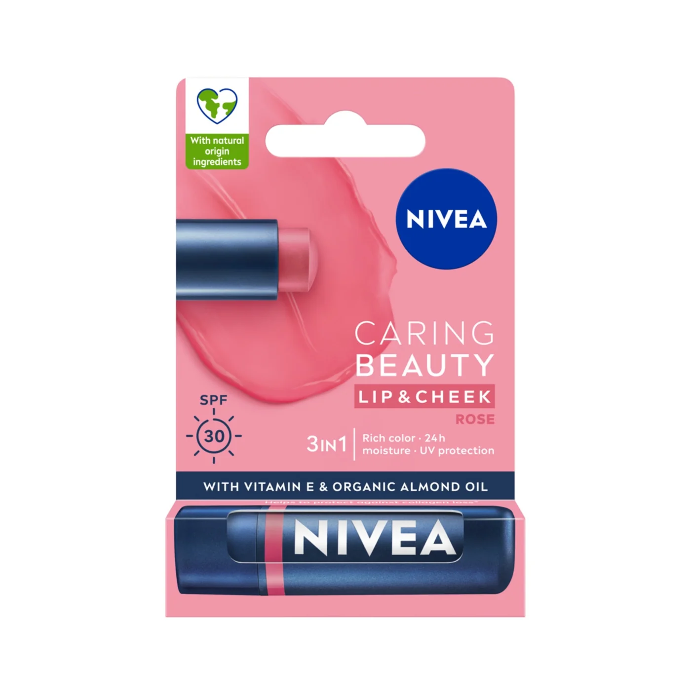 Nivea Caring Beauty 3w1 pomadka pielęgnująca Rose, 4,8 g