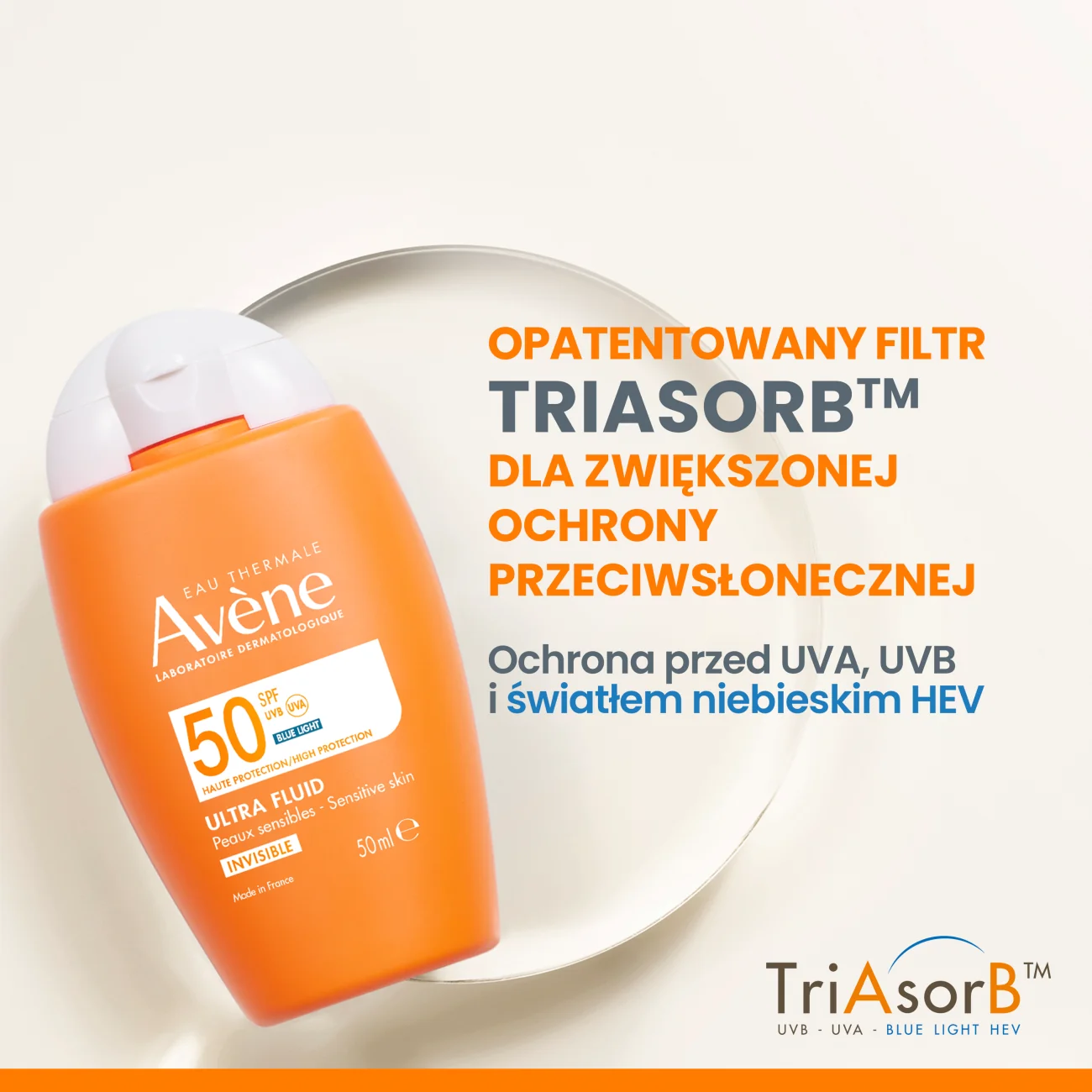Avène Wysoka ochrona przeciwsłoneczna Ultra Fluid niewidoczny na skórze SPF 50, 50 ml