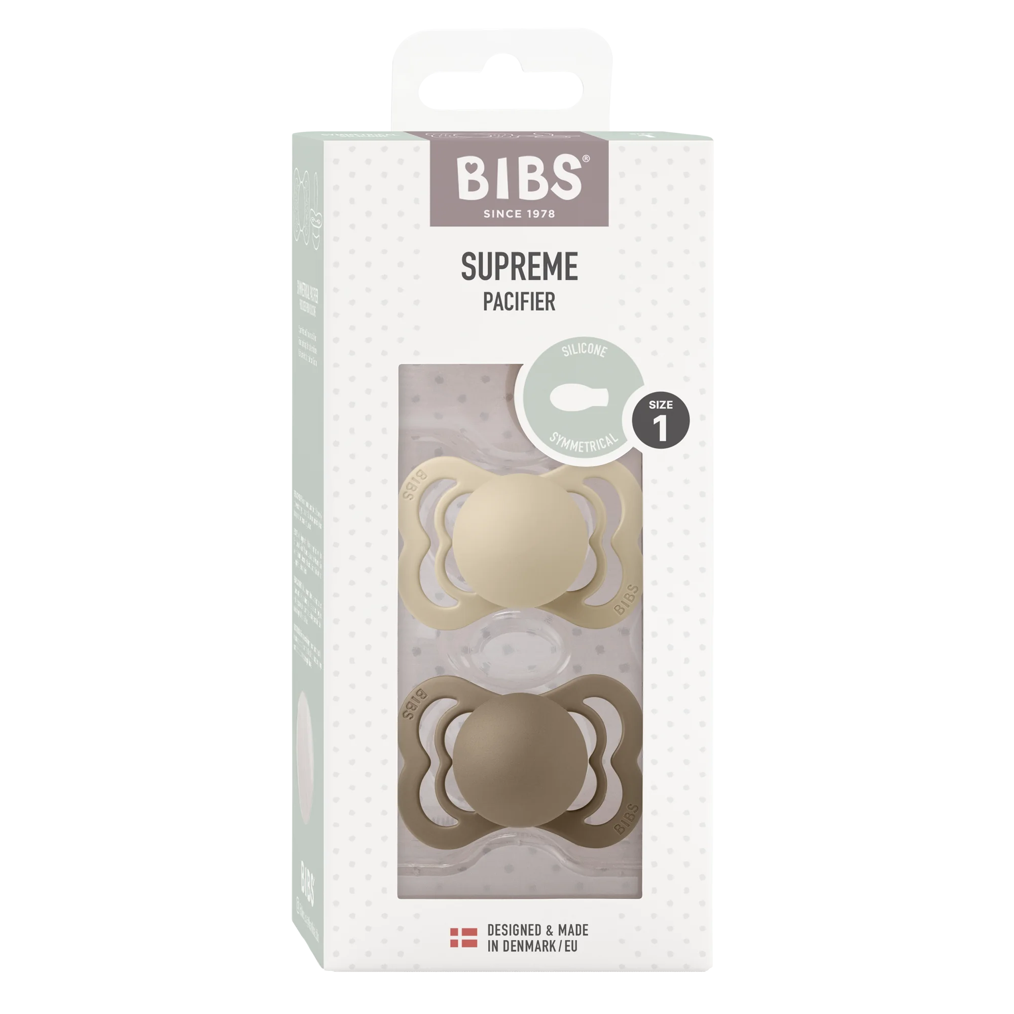 BIBS Pacifier Supreme Vanilla & Dark Oak smoczek silikonowy, 2 szt.
