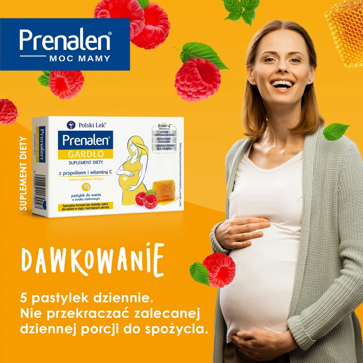 Prenalen Gardło suplement diety w postaci pastylek do ssania, specjalna formuła bez cukru, 16 pastylek