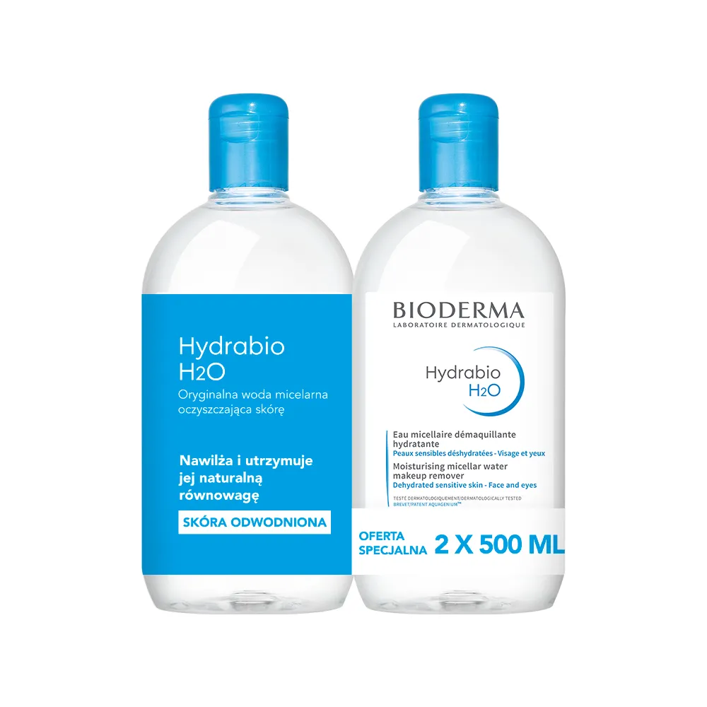 Bioderma Hydrabio H2O Płyn micelarny do twarzy Skóra odwodniona, 2x 500 ml