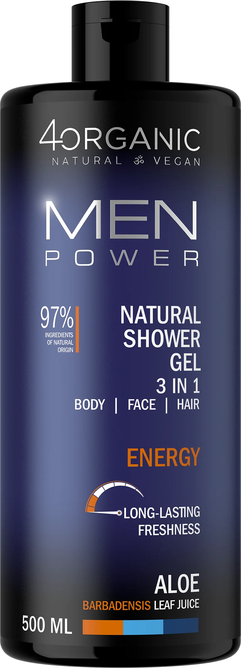 4organic MEN POWER Energy naturalny żel pod prysznic 3 w 1, 500 ml