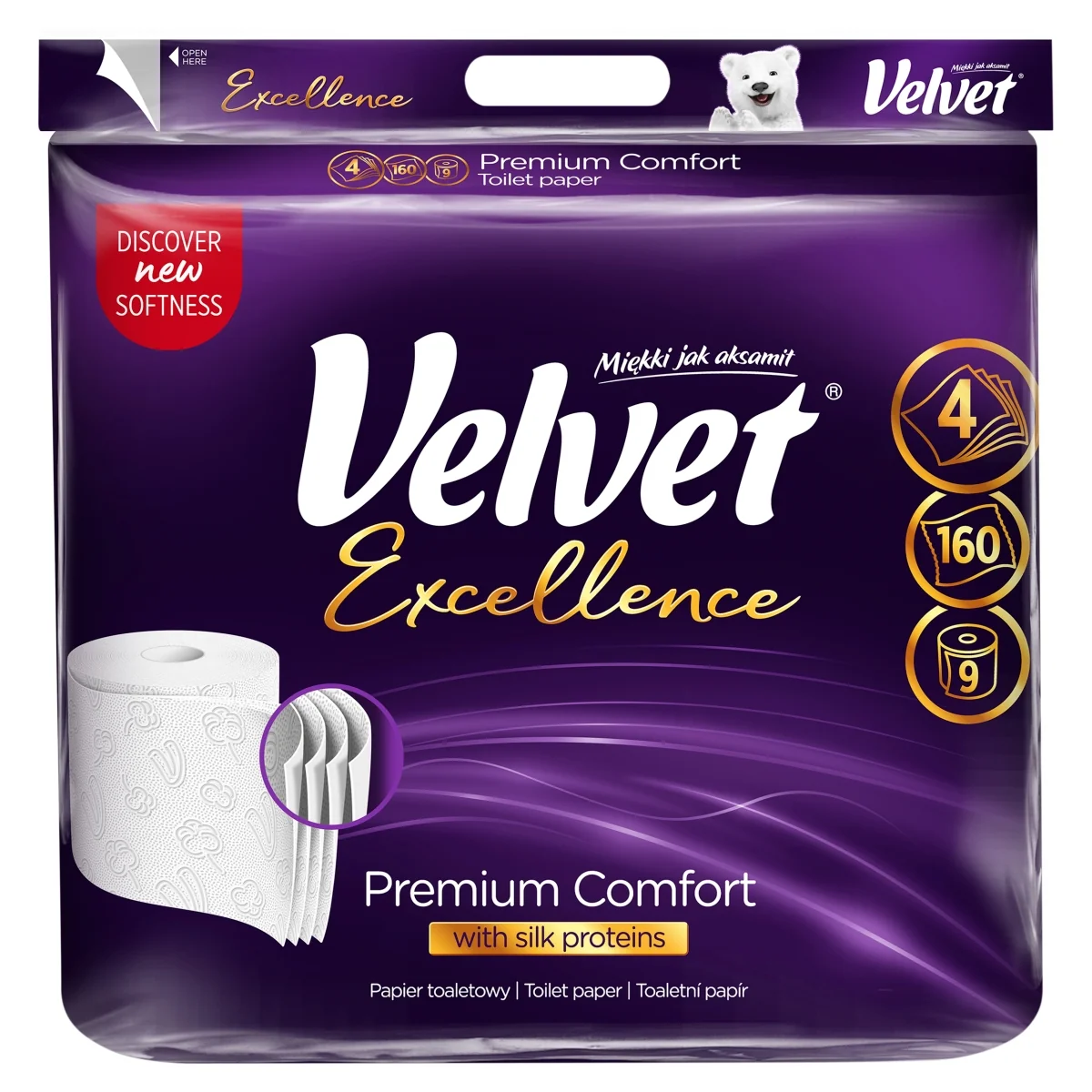 Velvet Exellence Premium Comfort papier toaletowy, 9 szt.