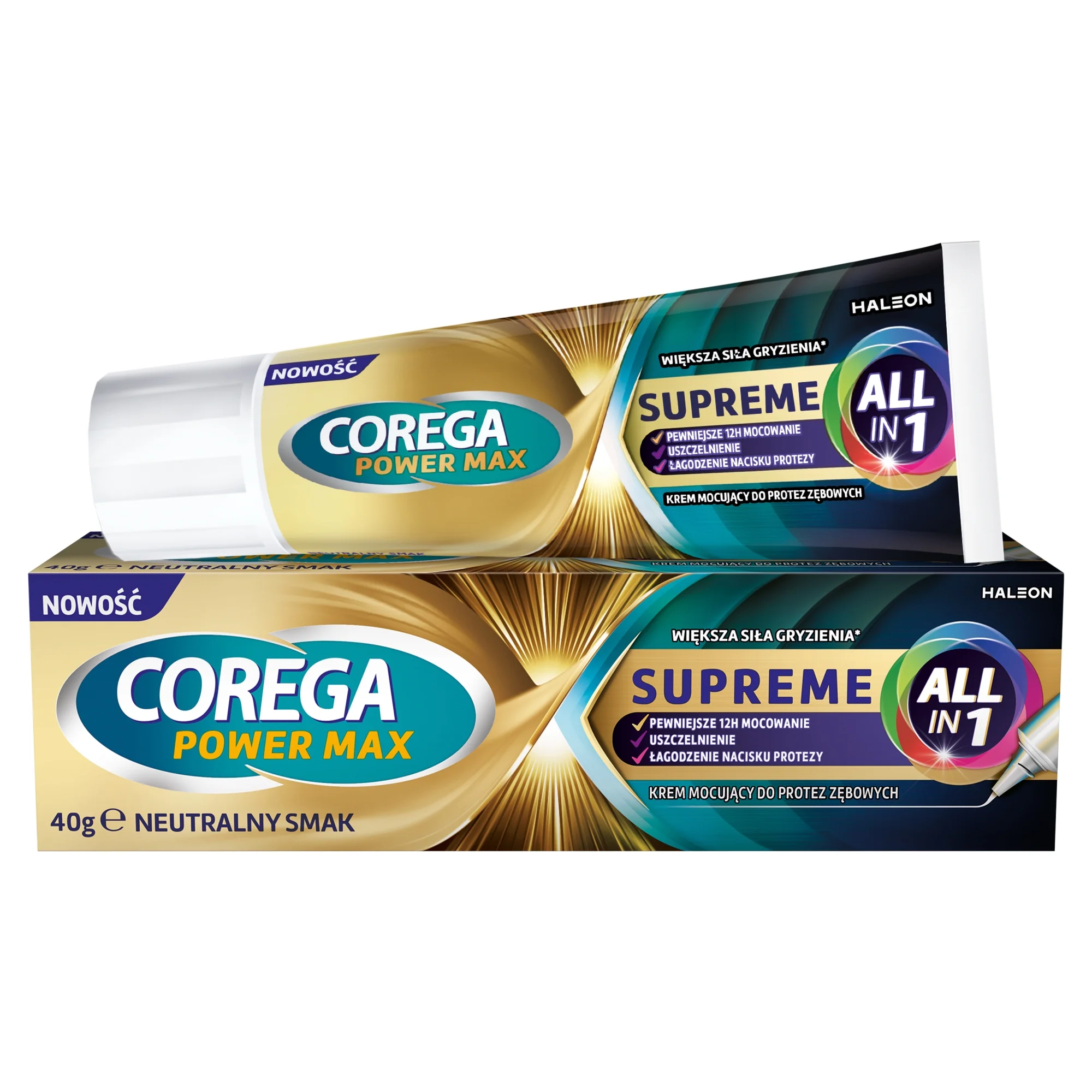 Corega Power Max Supreme All-In-1 Krem mocujący do protez zębowych, smak neutralny, 40 g